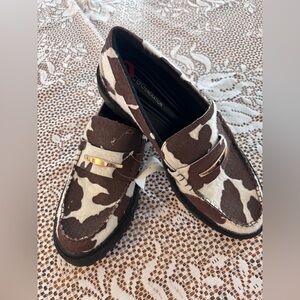 BCBGeneration Cow Print Loafers in Brown and White
